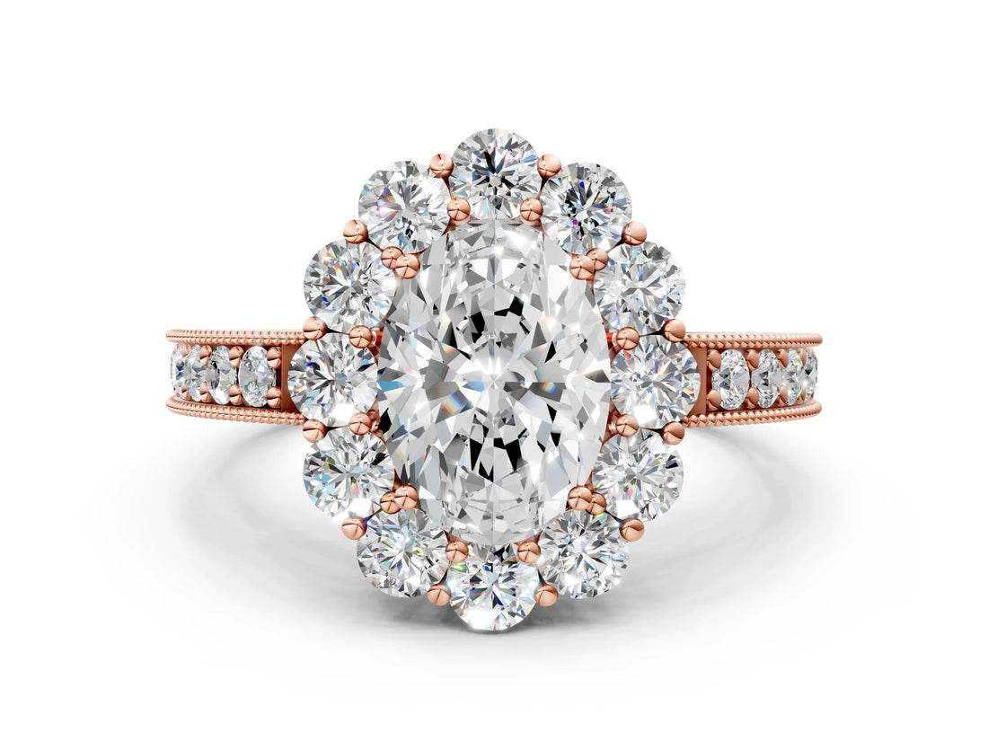 Rose gold Oval Cut Cut Halo Diamond Pavé Engagement Ring with Milgrain Detailing_15