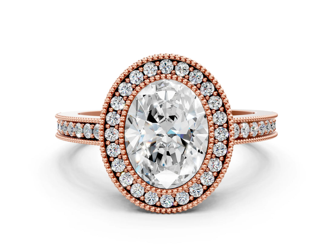Rose gold Oval Cut Cut Halo Pavé Diamond Ring_13