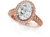 Rose gold Oval Cut Cut Halo Pavé Solitaire Ring with Milgrain Band_4