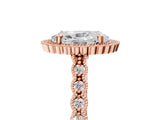 Rose gold Oval Cut Cut Halo Pavé Solitaire Ring with Milgrain Band_8