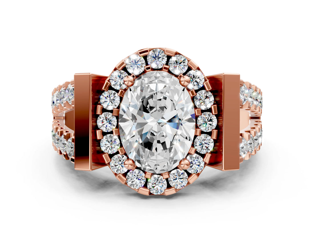 Rose gold Oval Cut Cut Halo Split Shank Prong Set Ring_3