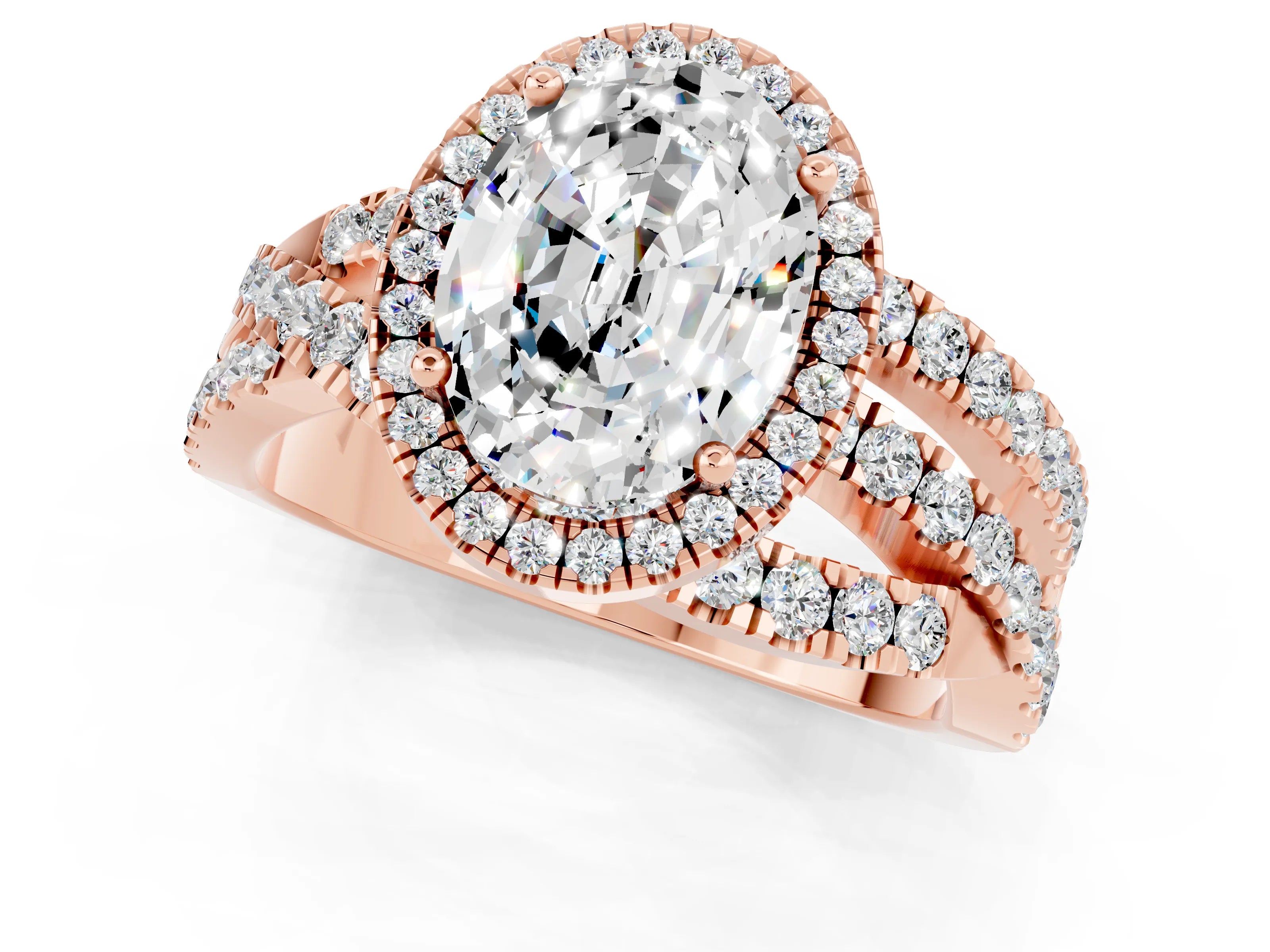 Rose gold Oval Cut Cut Halo Split Shank Prong Setting Ring_1