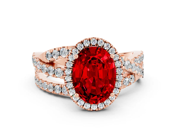 Rose gold Oval Cut Cut Halo Split Shank Prong Setting Ring