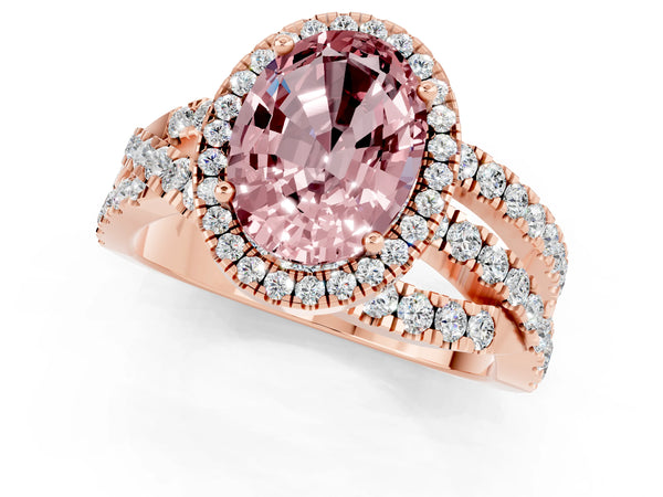 Rose gold Oval Cut Cut Halo Split Shank Prong Setting Ring