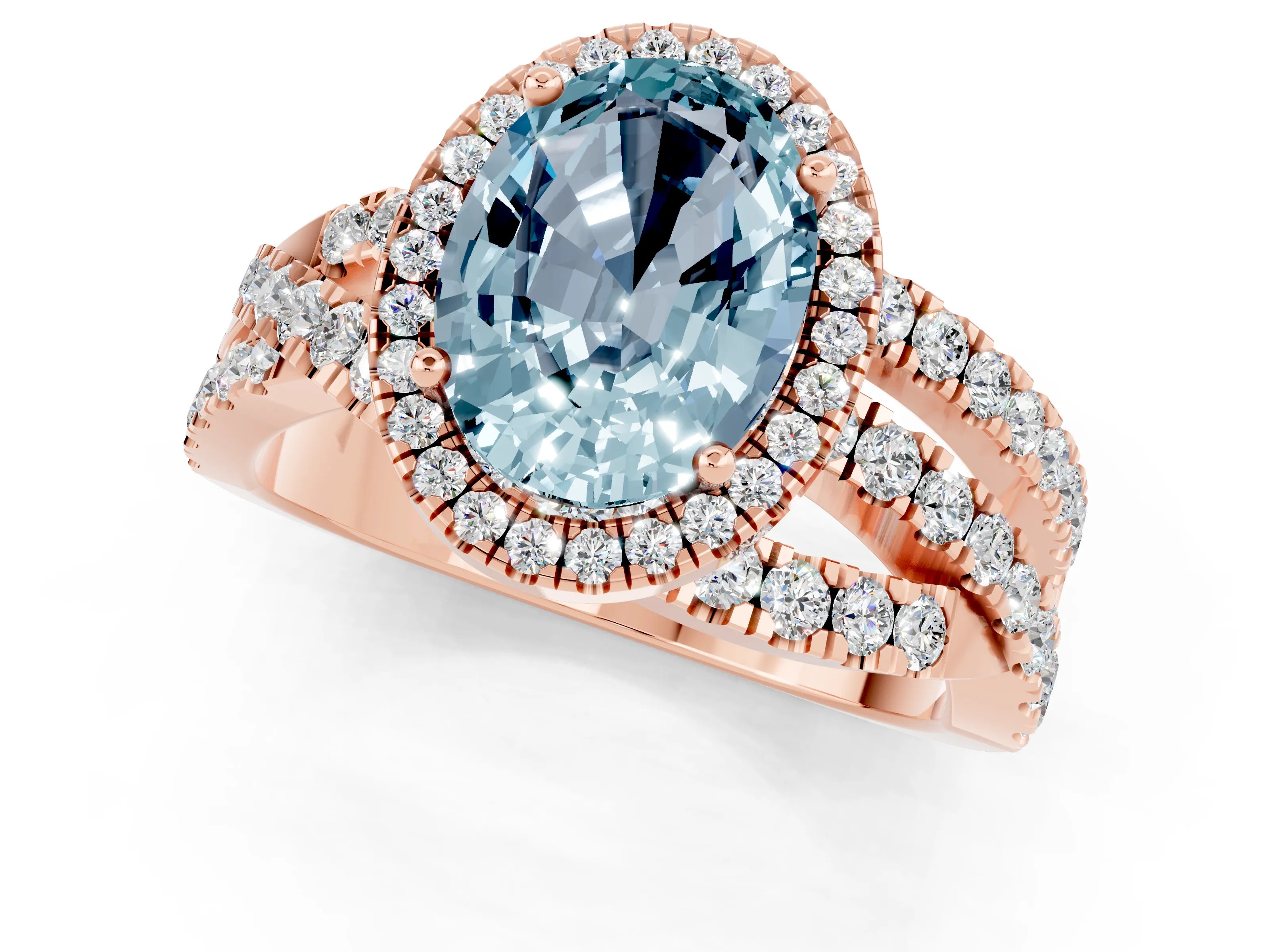 Rose gold Oval Cut Cut Halo Split Shank Prong Setting Ring_1