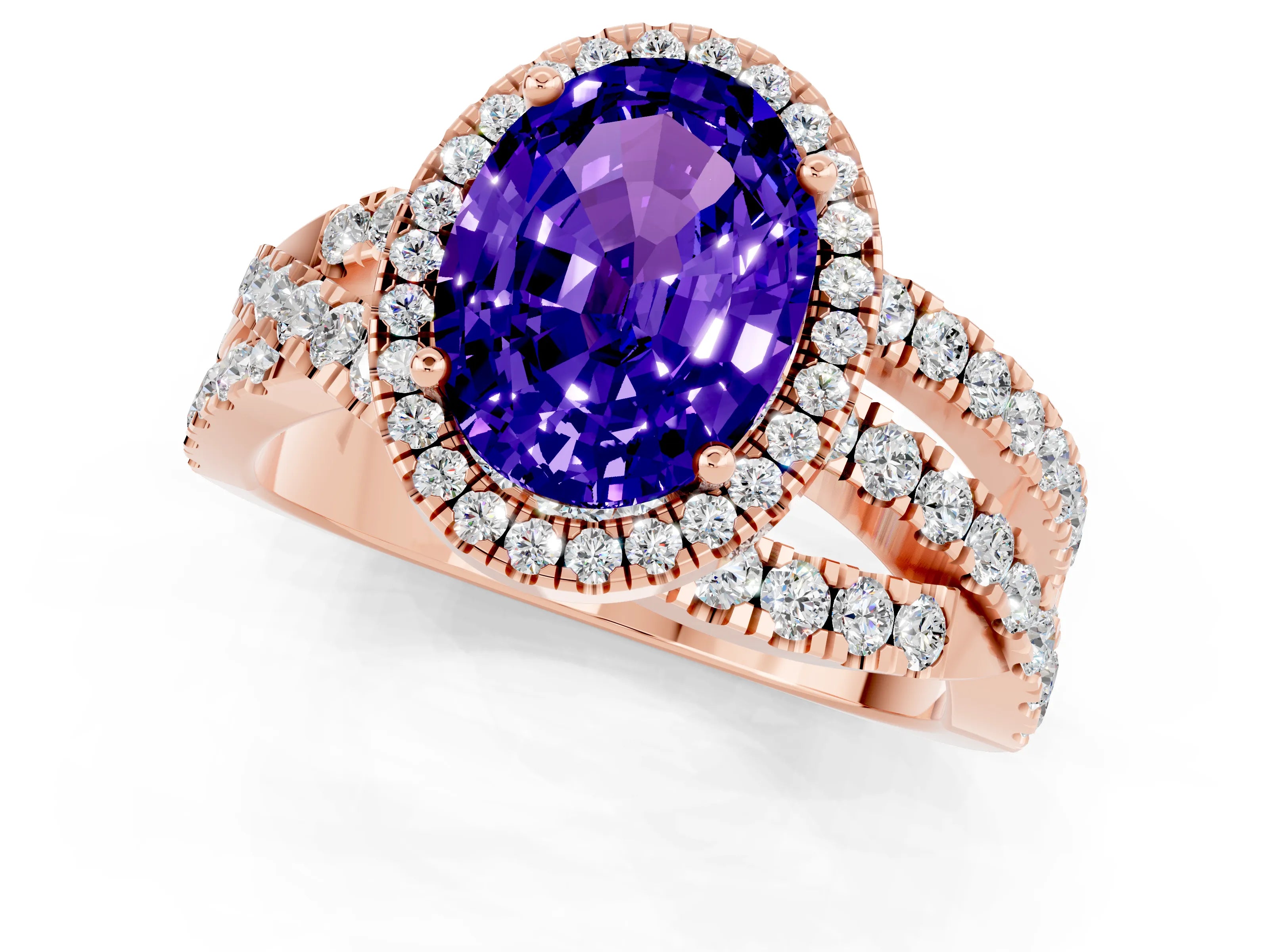 Rose gold Oval Cut Cut Halo Split Shank Prong Setting Ring_1