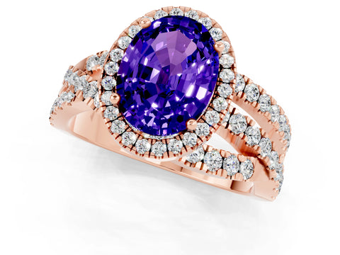 Rose gold Oval Cut Cut Halo Split Shank Prong Setting Ring_1