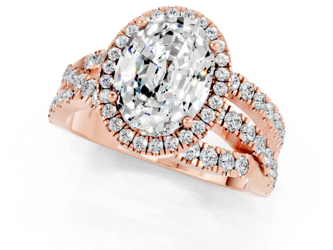 Rose gold Oval Cut Cut Halo Split Shank Prong Setting Ring_1