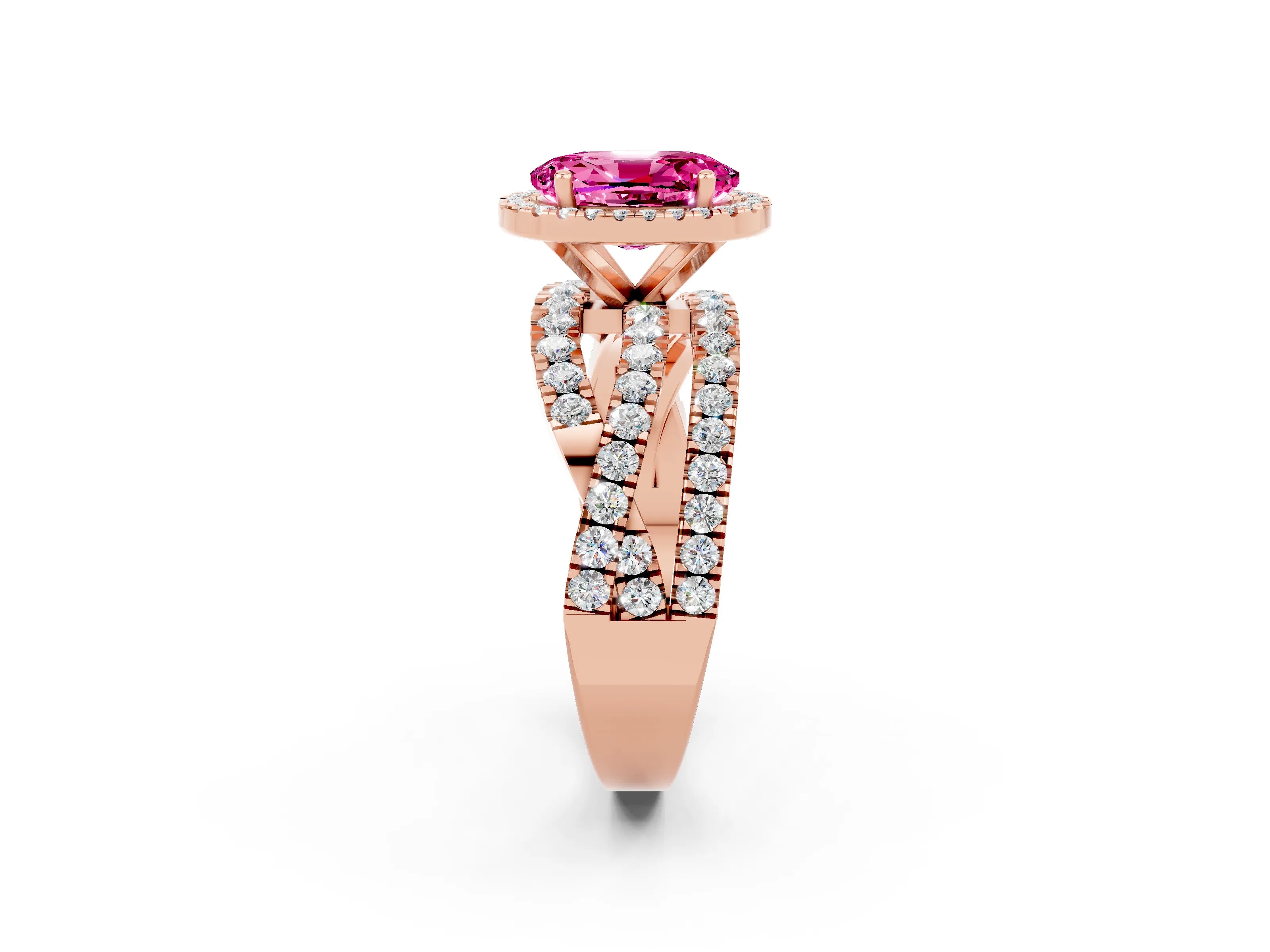 Rose gold Oval Cut Cut Halo Split Shank Prong Setting Ring_2