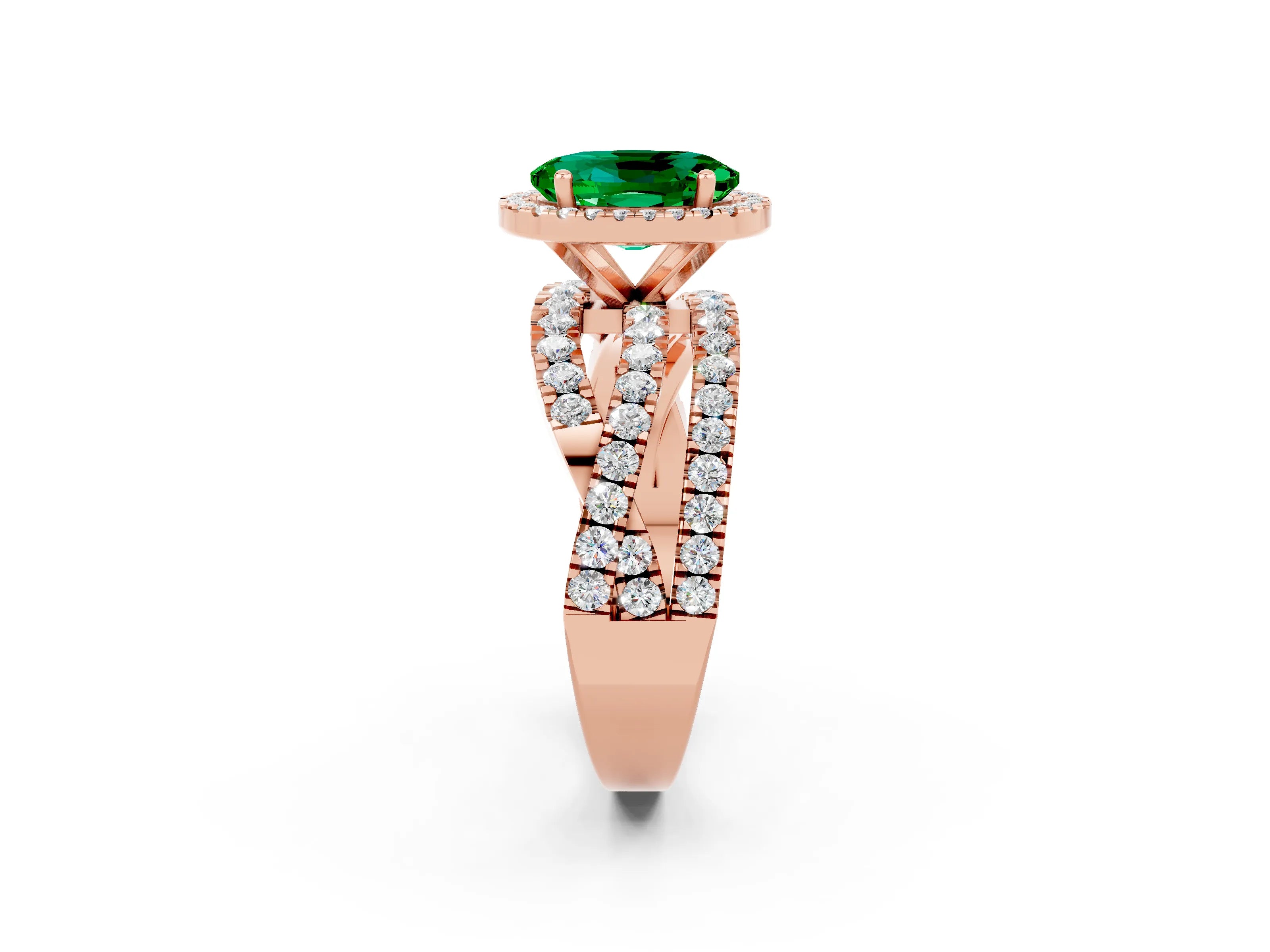 Rose gold Oval Cut Cut Halo Split Shank Prong Setting Ring_2