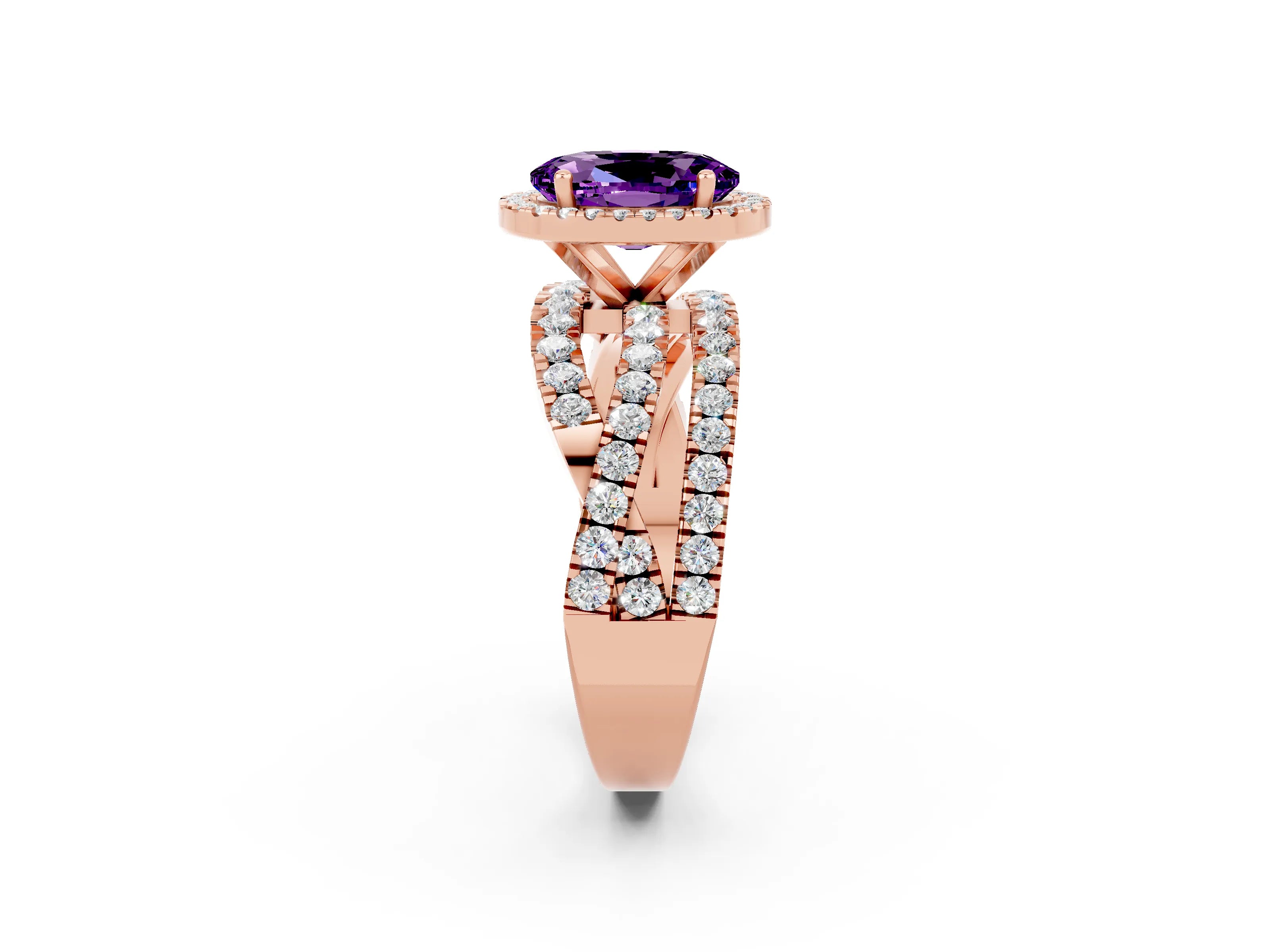 Rose gold Oval Cut Cut Halo Split Shank Prong Setting Ring_2