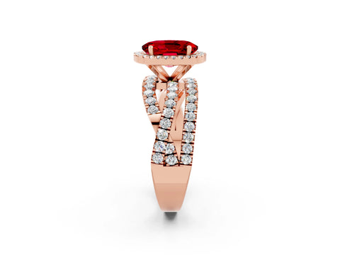 Rose gold Oval Cut Cut Halo Split Shank Prong Setting Ring_2