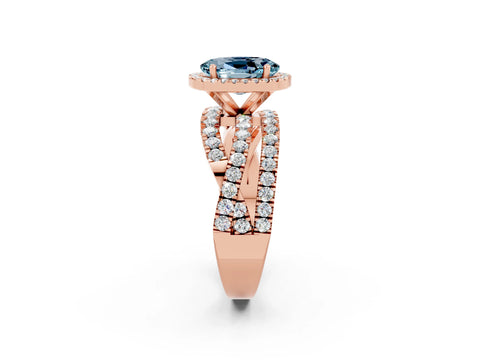 Rose gold Oval Cut Cut Halo Split Shank Prong Setting Ring_2