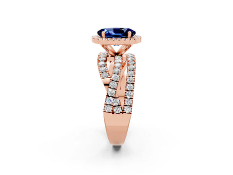 Rose gold Oval Cut Cut Halo Split Shank Prong Setting Ring_2