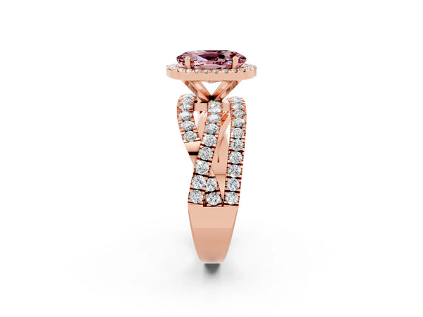 Rose gold Oval Cut Cut Halo Split Shank Prong Setting Ring