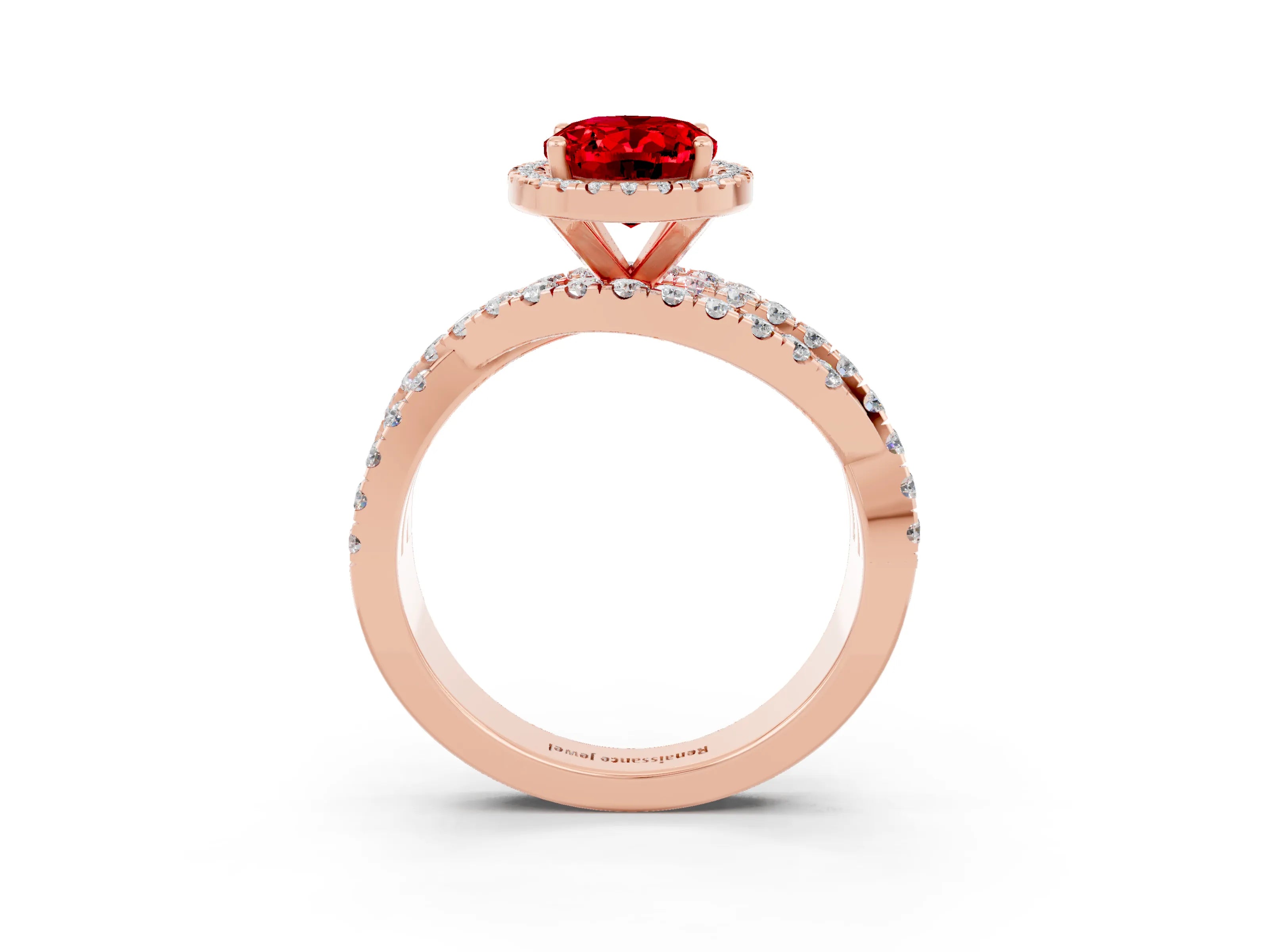 Rose gold Oval Cut Cut Halo Split Shank Prong Setting Ring_3