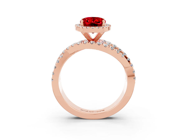 Rose gold Oval Cut Cut Halo Split Shank Prong Setting Ring