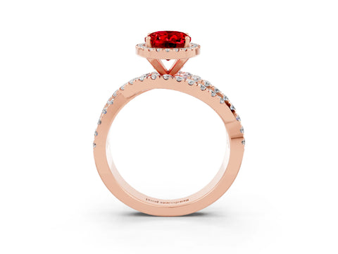 Rose gold Oval Cut Cut Halo Split Shank Prong Setting Ring_3