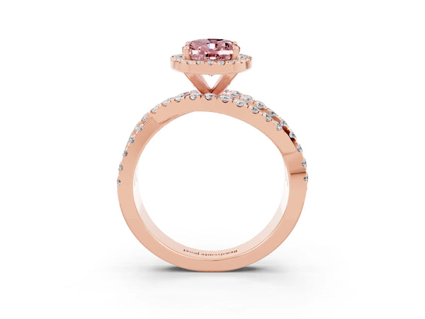 Rose gold Oval Cut Cut Halo Split Shank Prong Setting Ring