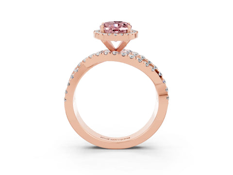 Rose gold Oval Cut Cut Halo Split Shank Prong Setting Ring_3