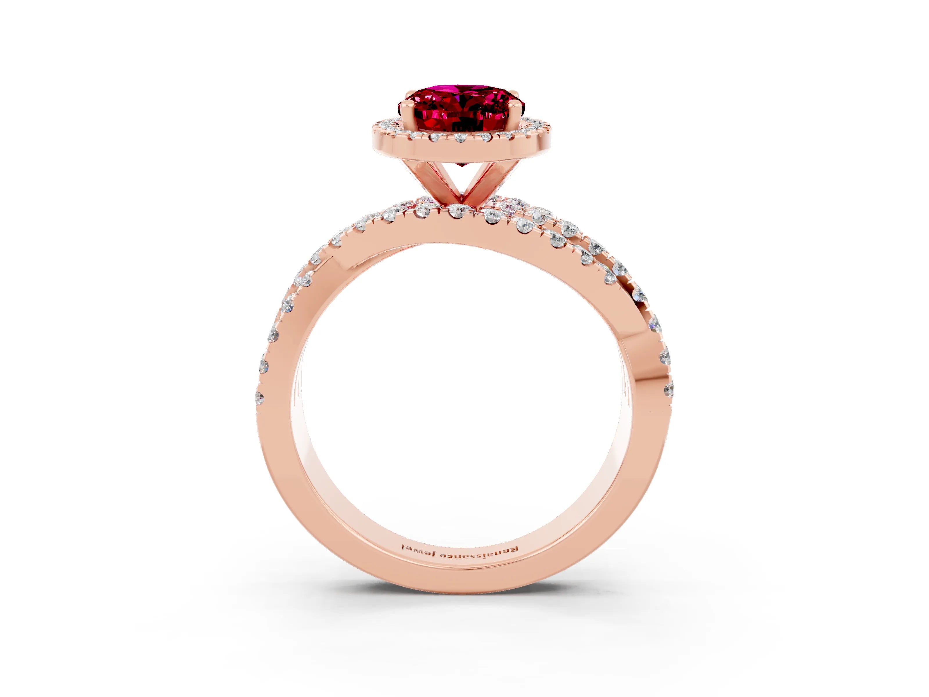 Rose gold Oval Cut Cut Halo Split Shank Prong Setting Ring_3