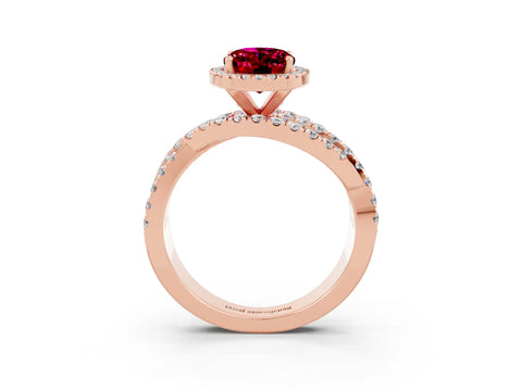Rose gold Oval Cut Cut Halo Split Shank Prong Setting Ring_3