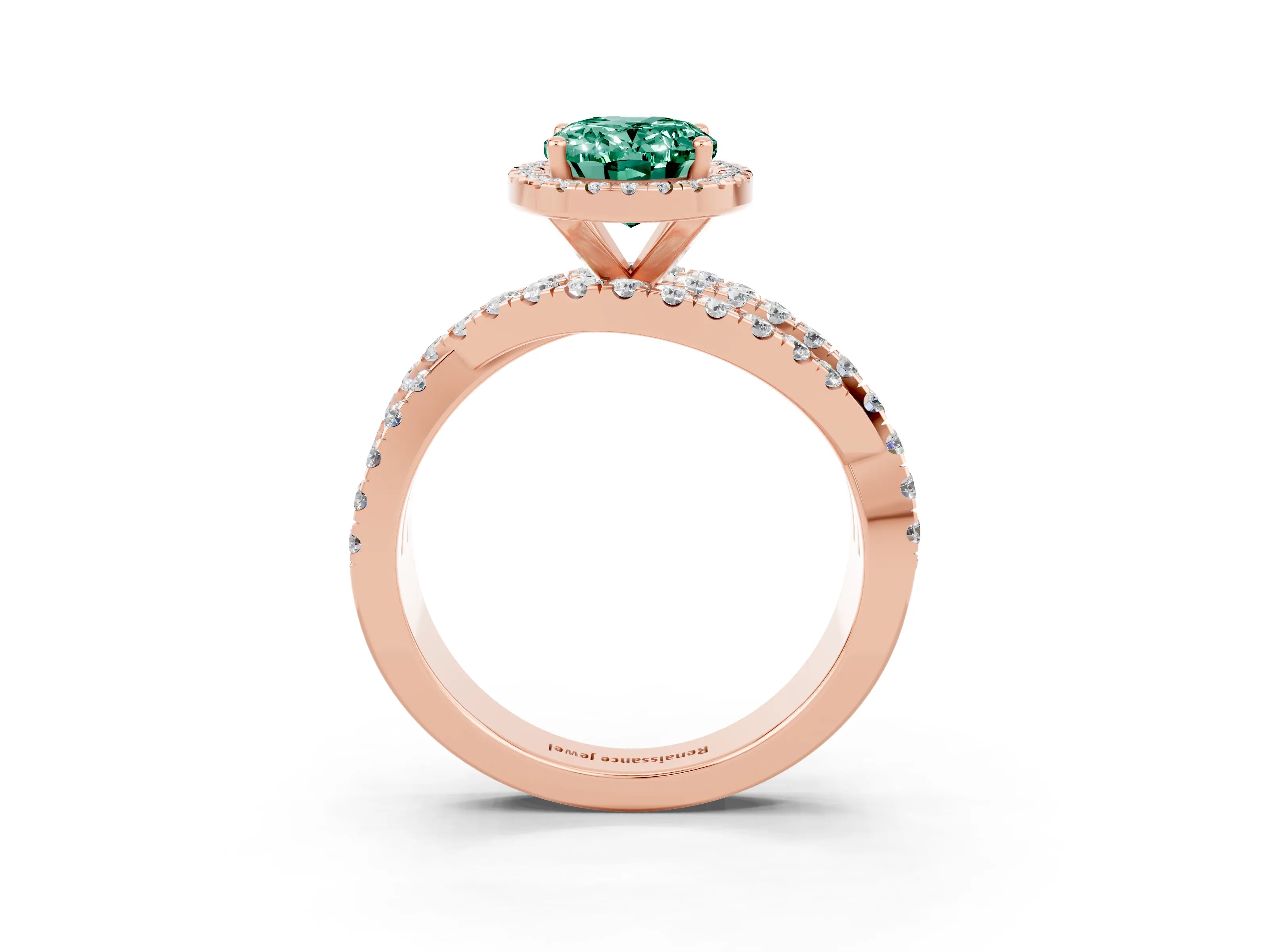 Rose gold Oval Cut Cut Halo Split Shank Prong Setting Ring_3
