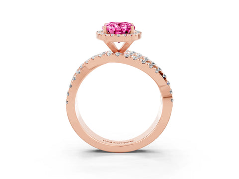 Rose gold Oval Cut Cut Halo Split Shank Prong Setting Ring_3