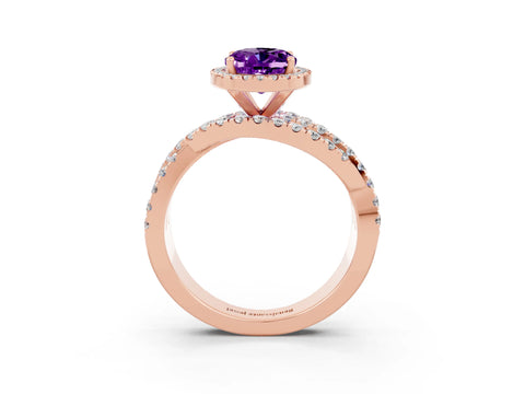 Rose gold Oval Cut Cut Halo Split Shank Prong Setting Ring_3