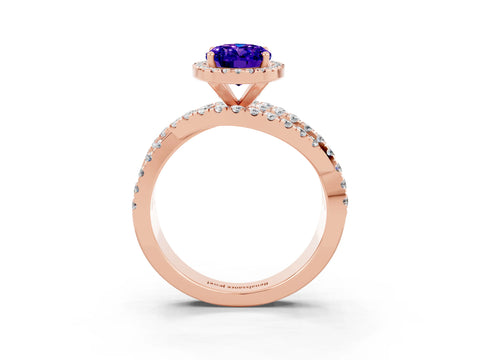 Rose gold Oval Cut Cut Halo Split Shank Prong Setting Ring_3