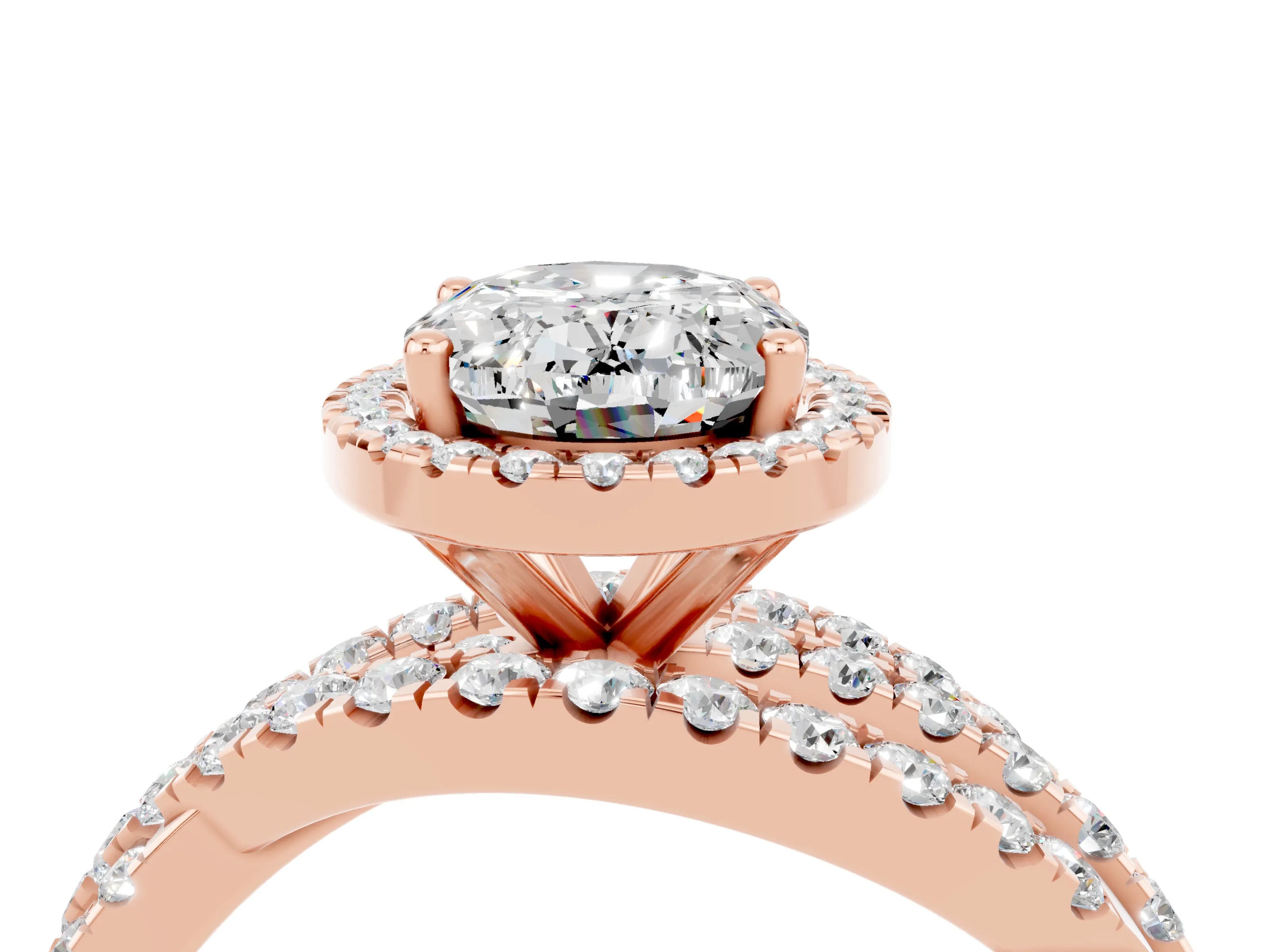 Rose gold Oval Cut Cut Halo Split Shank Prong Setting Ring_4