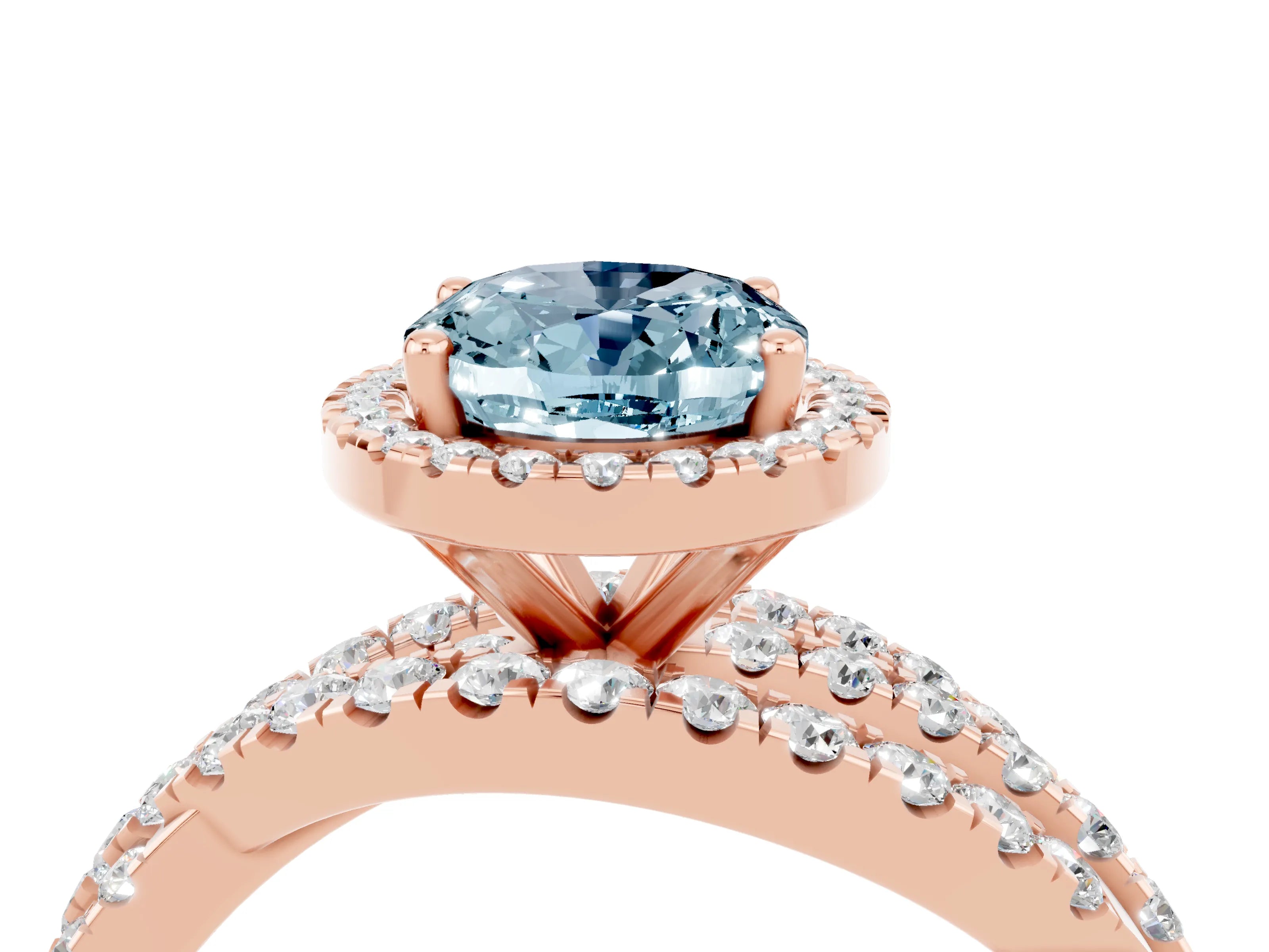 Rose gold Oval Cut Cut Halo Split Shank Prong Setting Ring_4