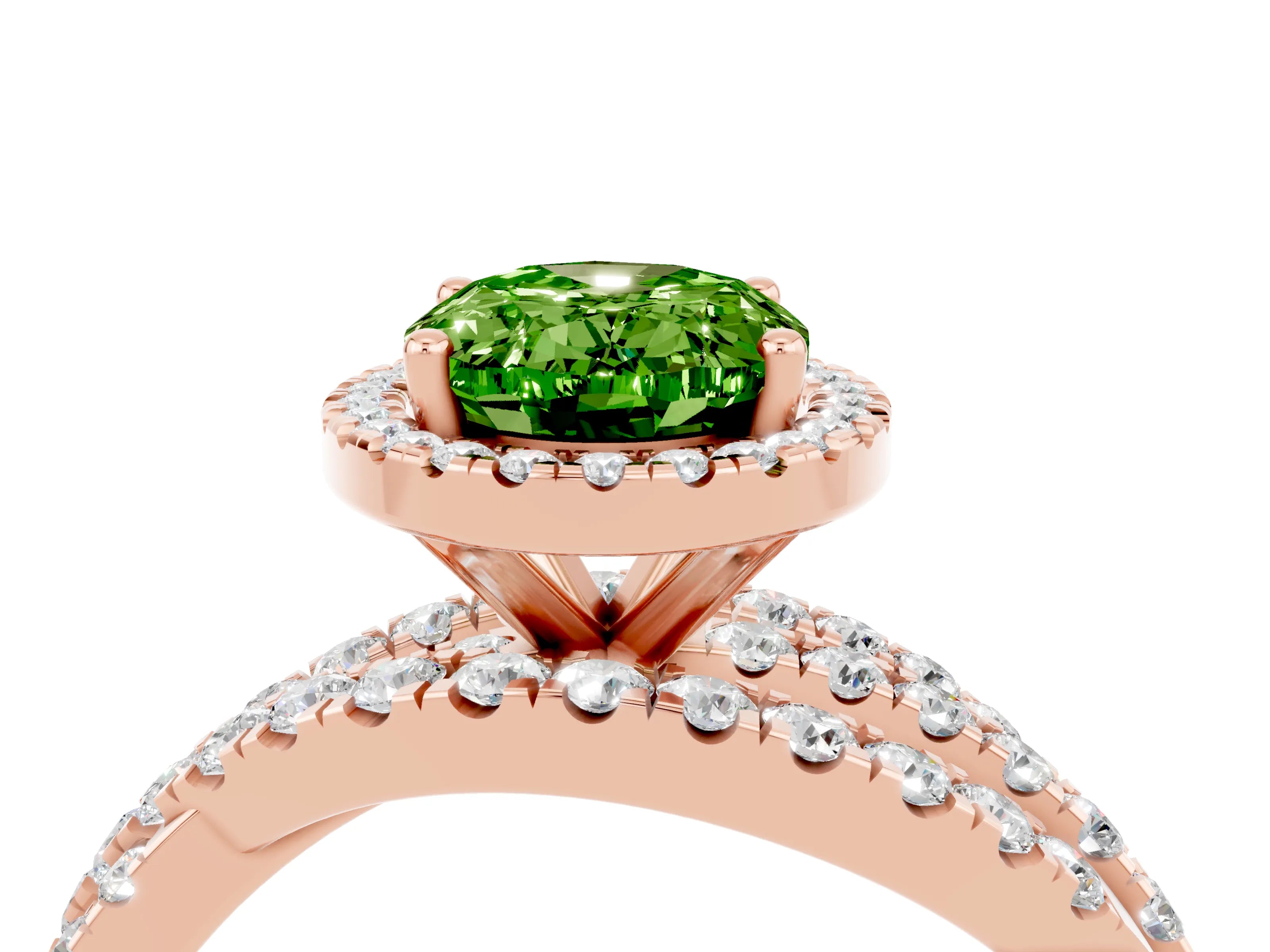 Rose gold Oval Cut Cut Halo Split Shank Prong Setting Ring_4