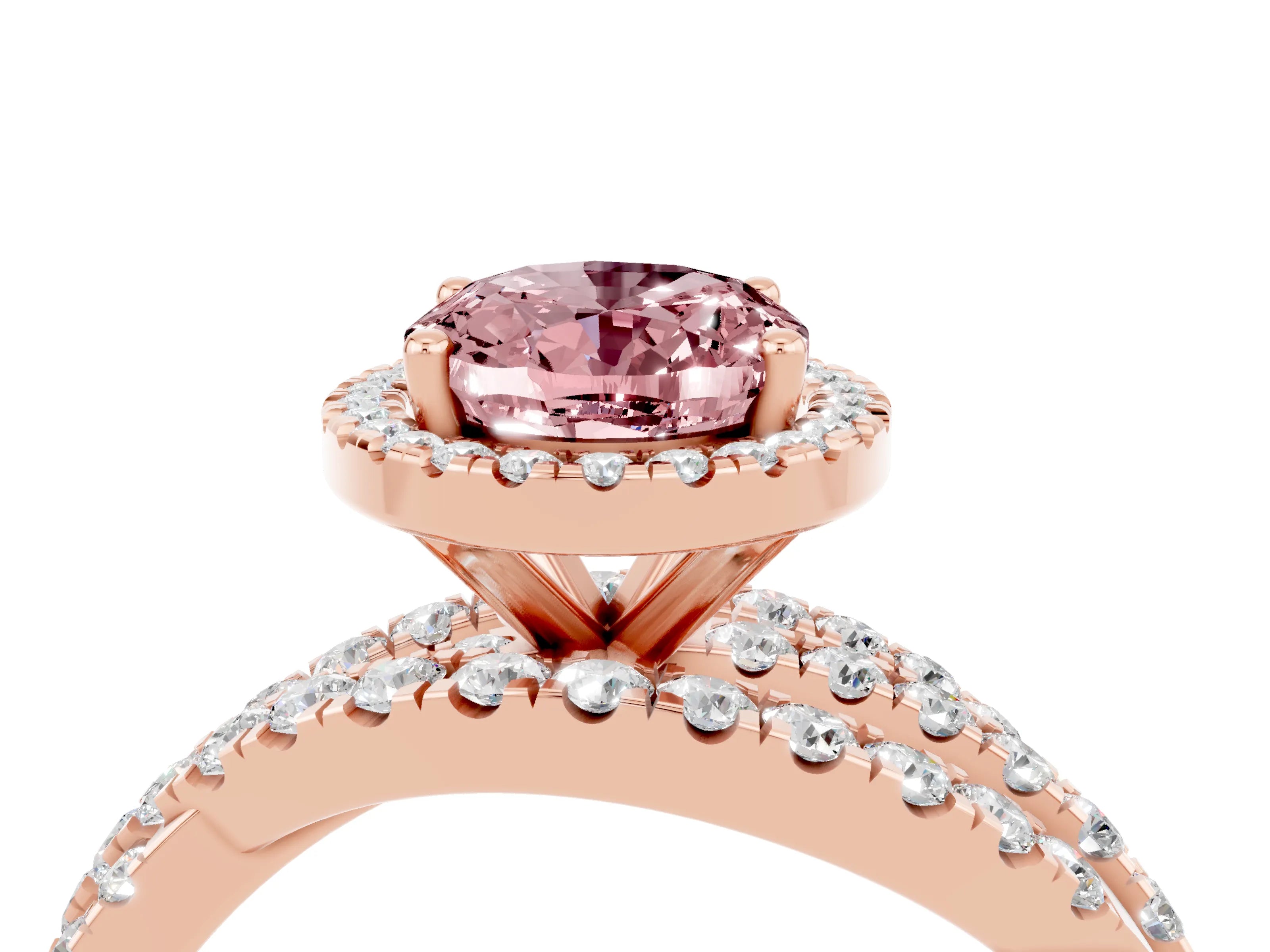 Rose gold Oval Cut Cut Halo Split Shank Prong Setting Ring_4
