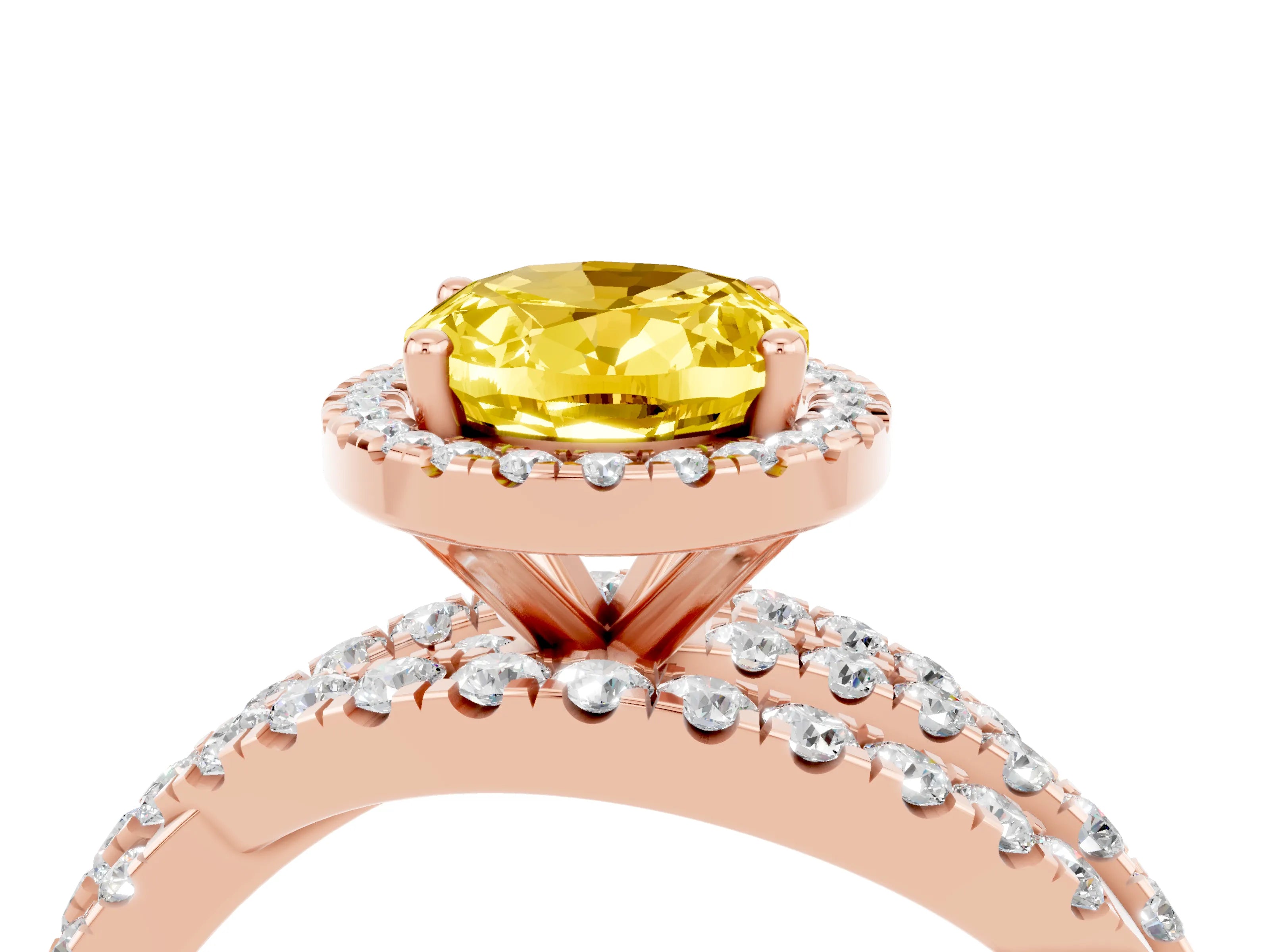Rose gold Oval Cut Cut Halo Split Shank Prong Setting Ring_4