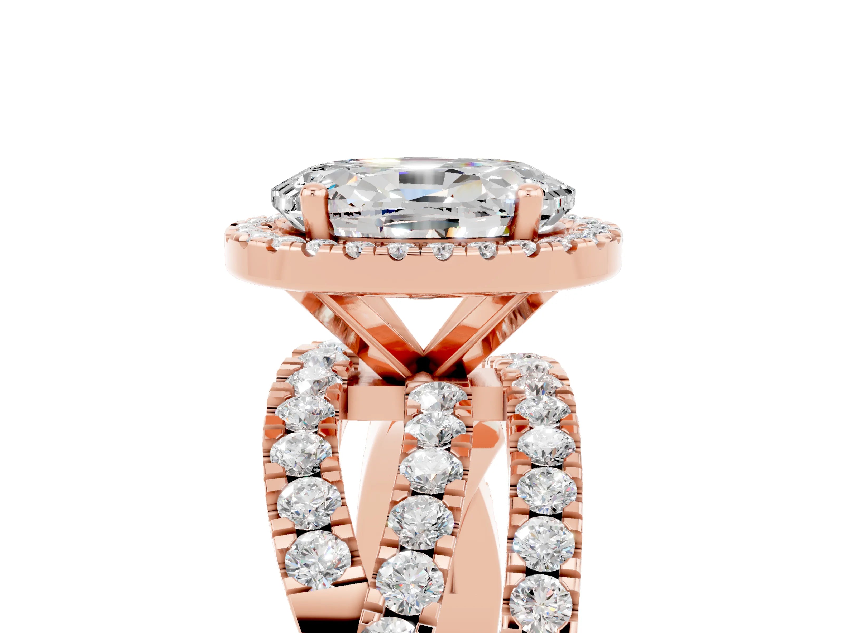Rose gold Oval Cut Cut Halo Split Shank Prong Setting Ring_5