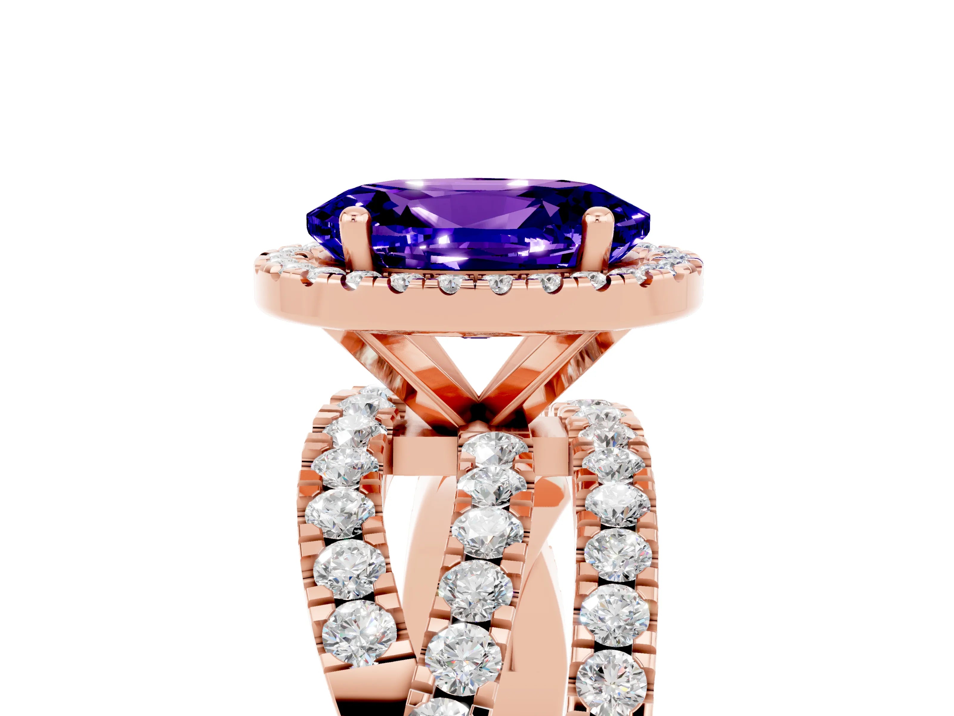 Rose gold Oval Cut Cut Halo Split Shank Prong Setting Ring_5