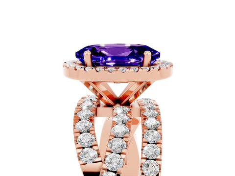 Rose gold Oval Cut Cut Halo Split Shank Prong Setting Ring_5