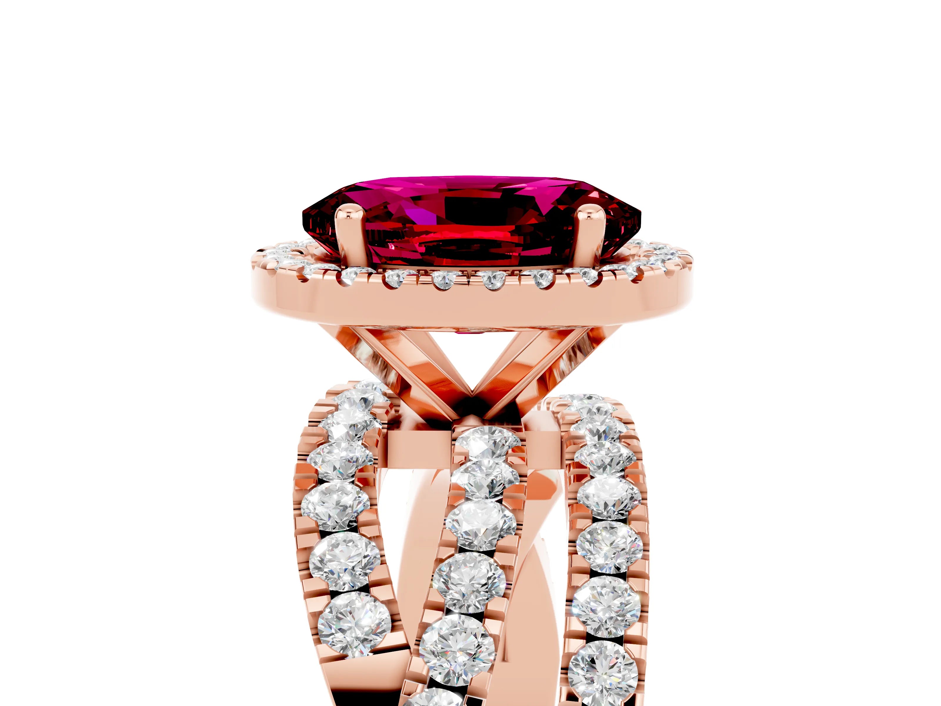 Rose gold Oval Cut Cut Halo Split Shank Prong Setting Ring_5