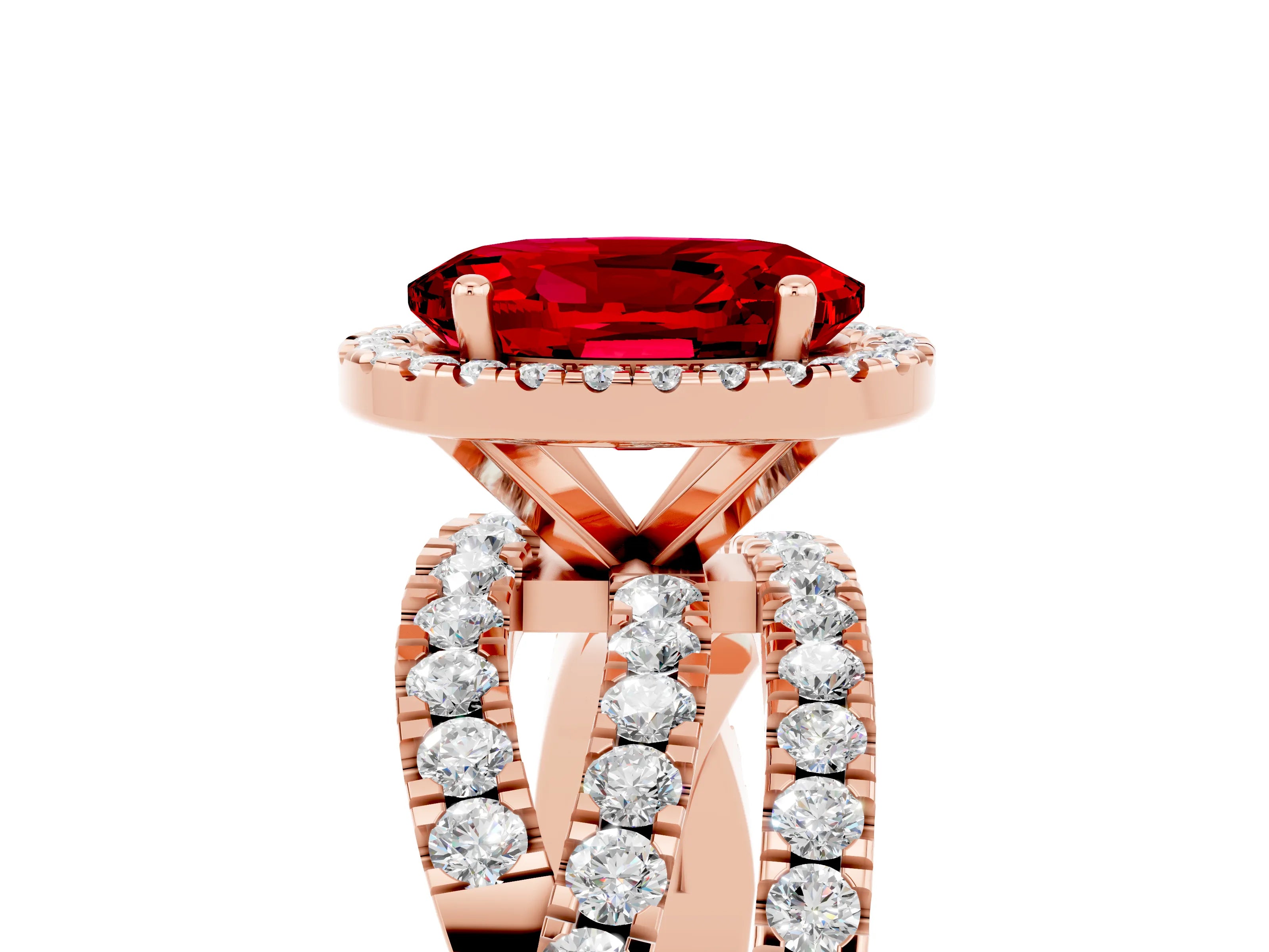 Rose gold Oval Cut Cut Halo Split Shank Prong Setting Ring_5