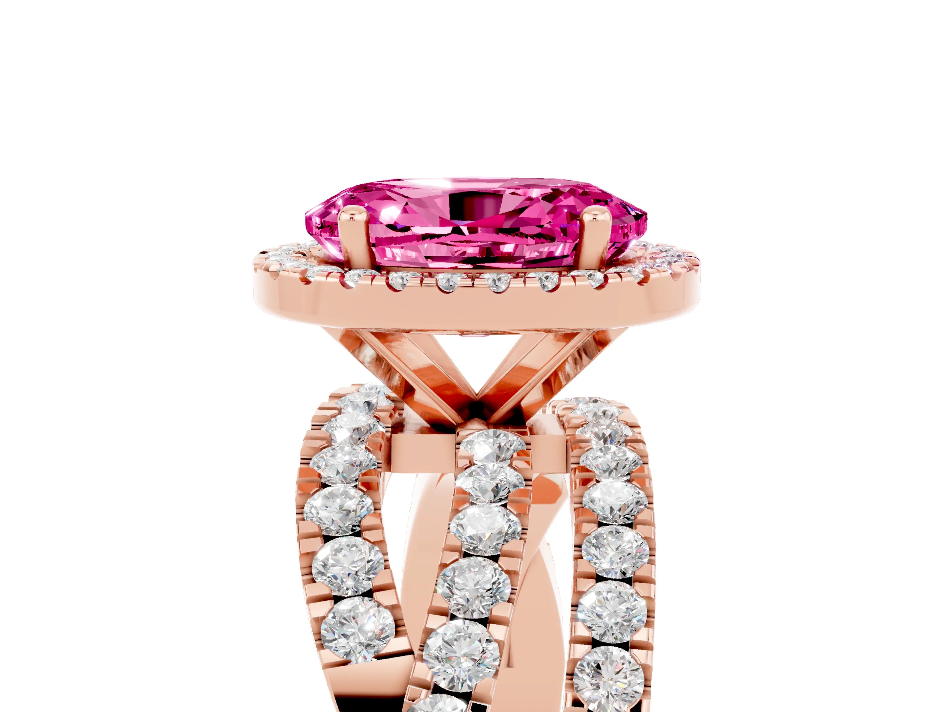 Rose gold Oval Cut Cut Halo Split Shank Prong Setting Ring_5