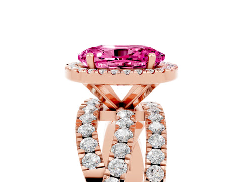 Rose gold Oval Cut Cut Halo Split Shank Prong Setting Ring_5