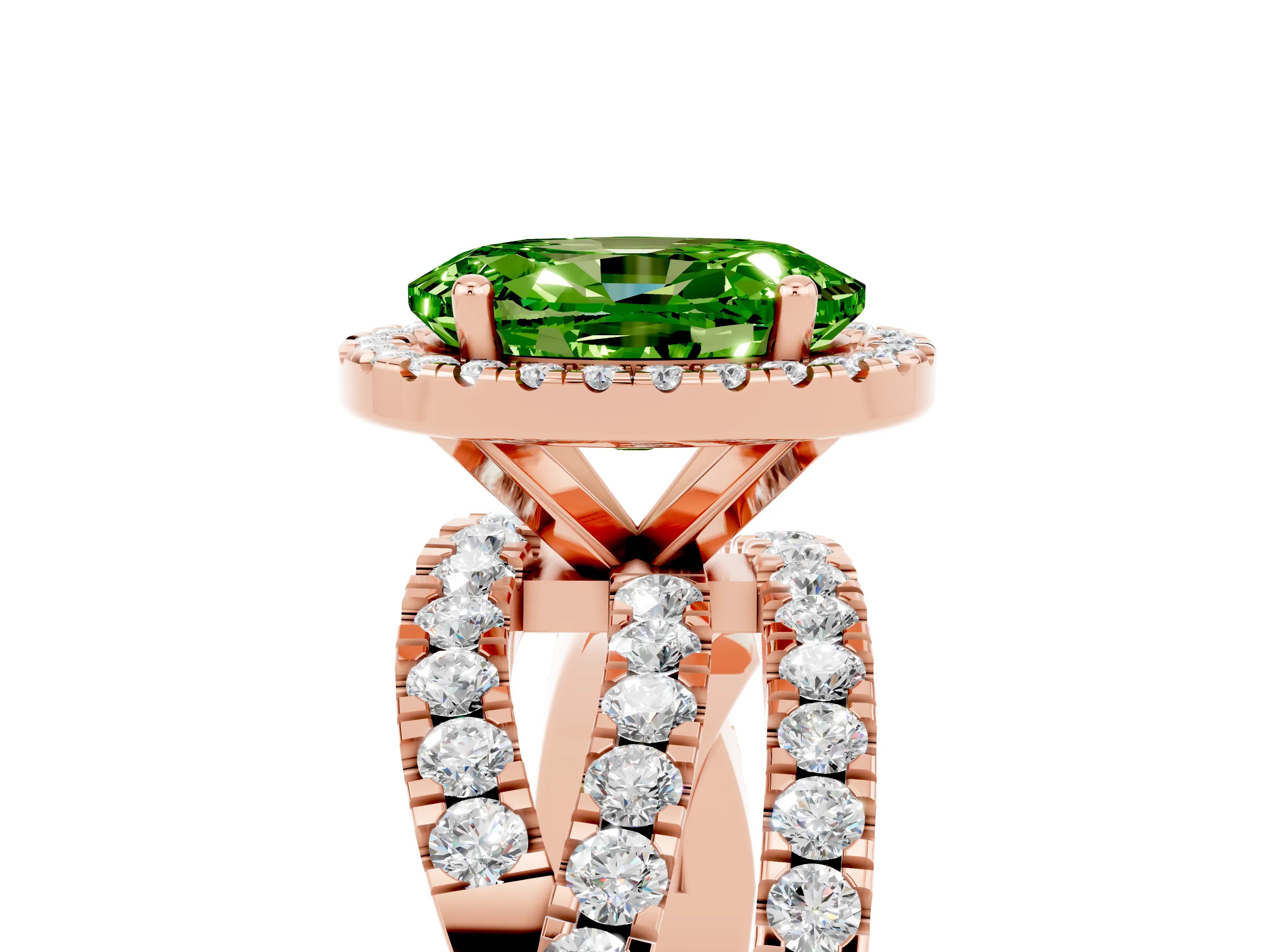 Rose gold Oval Cut Cut Halo Split Shank Prong Setting Ring_5