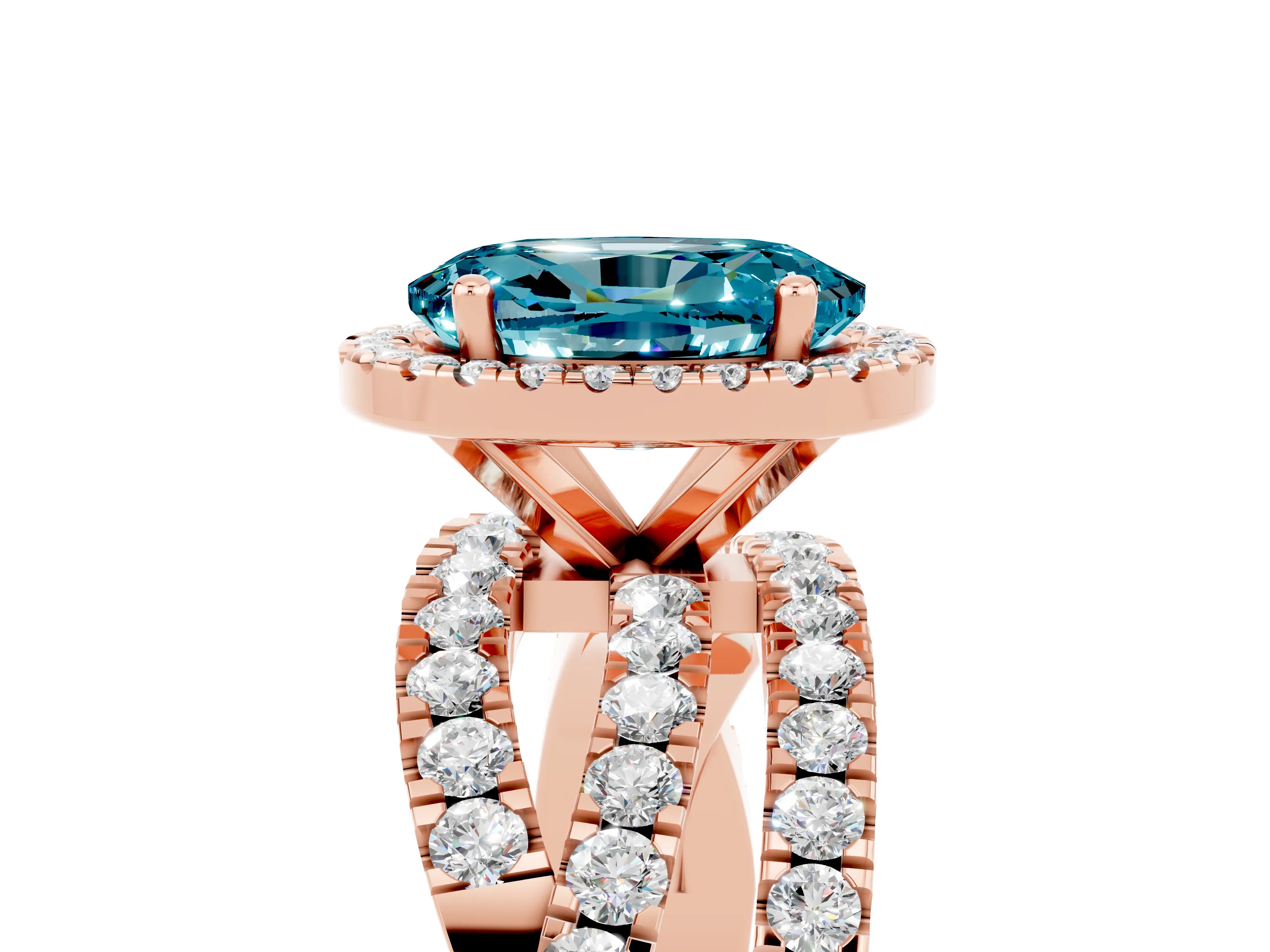 Rose gold Oval Cut Cut Halo Split Shank Prong Setting Ring_5