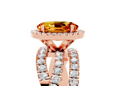 Rose gold Oval Cut Cut Halo Split Shank Prong Setting Ring_5