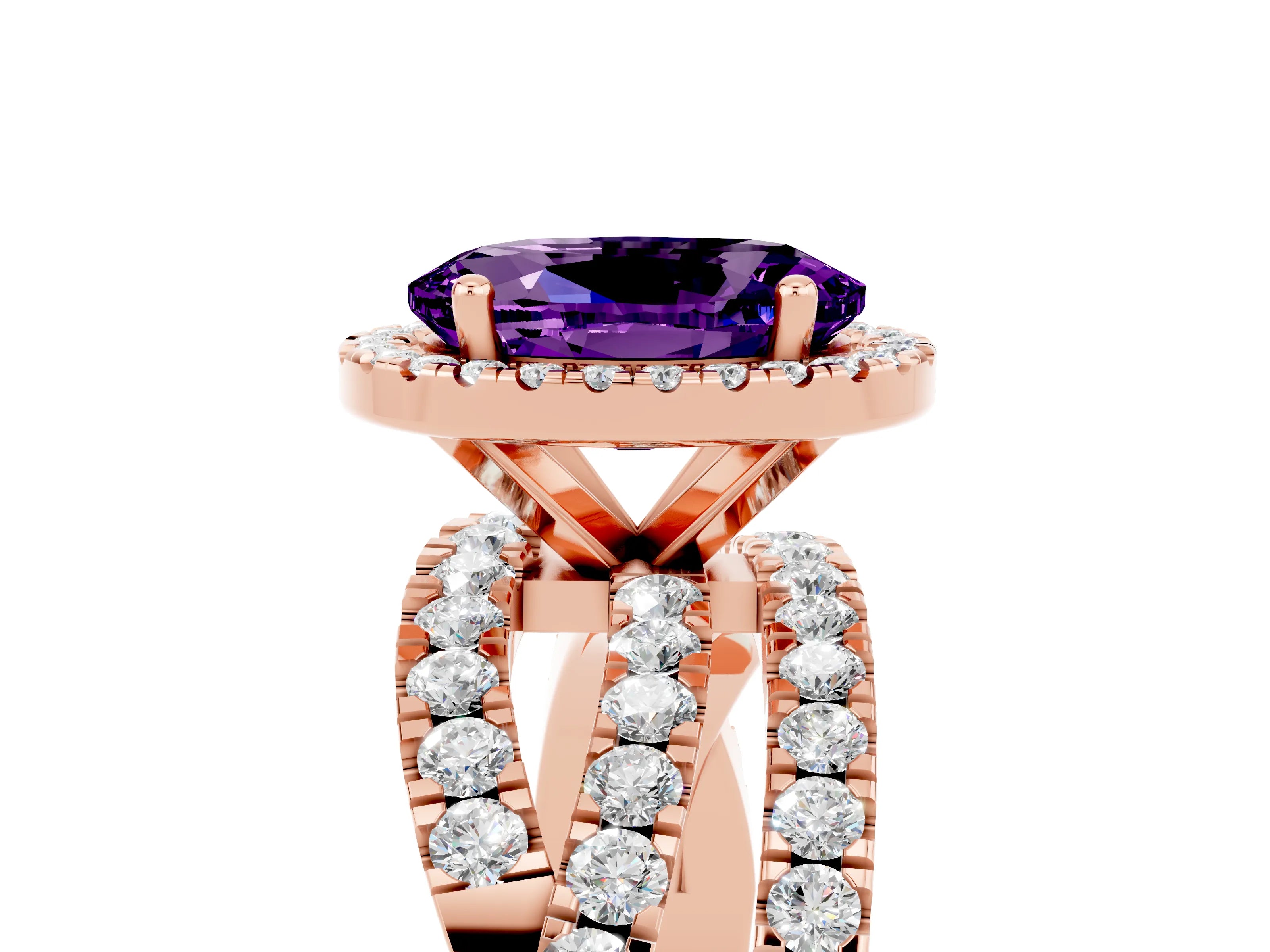 Rose gold Oval Cut Cut Halo Split Shank Prong Setting Ring_5