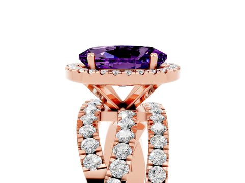Rose gold Oval Cut Cut Halo Split Shank Prong Setting Ring_5