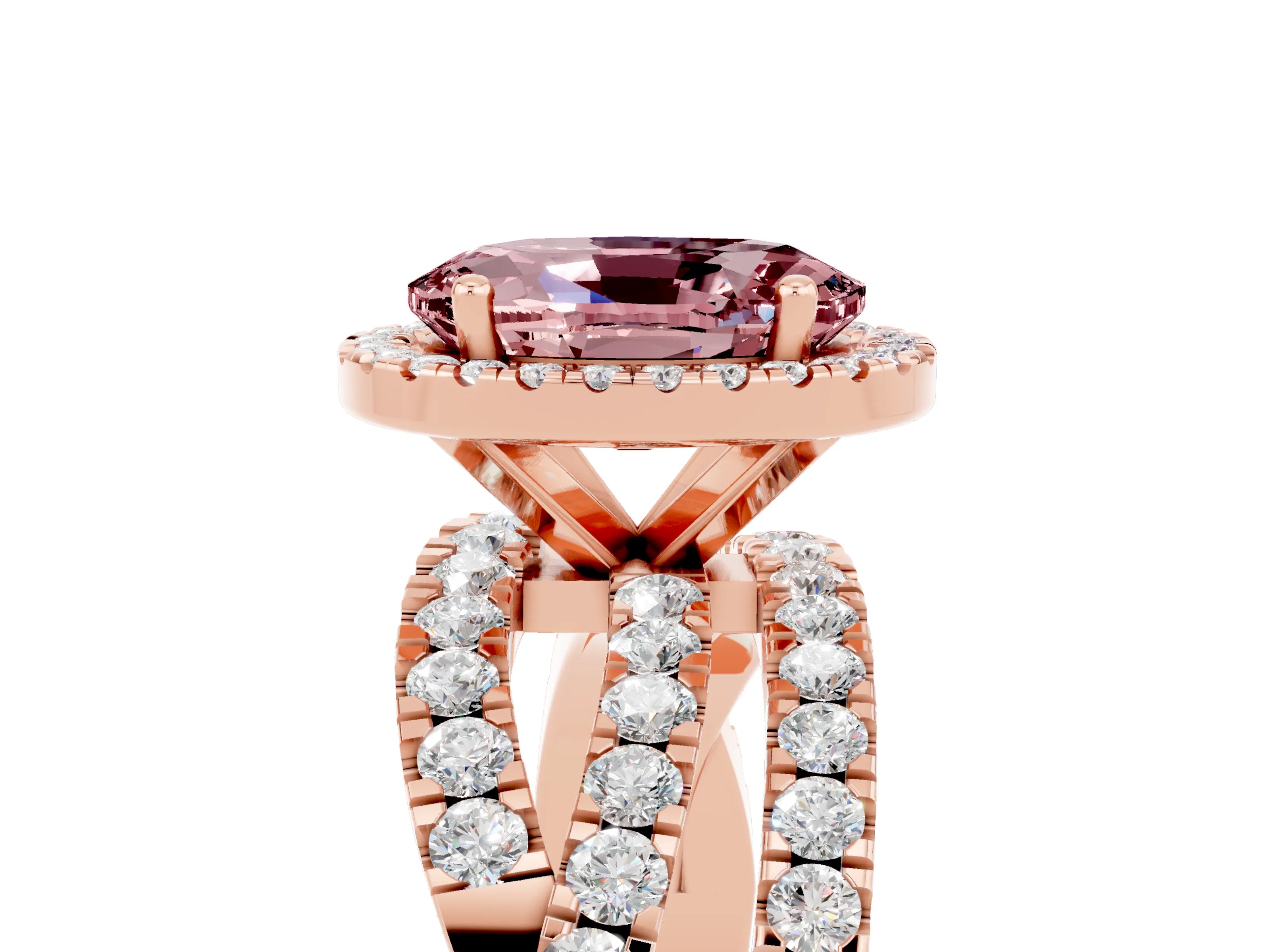 Rose gold Oval Cut Cut Halo Split Shank Prong Setting Ring_5