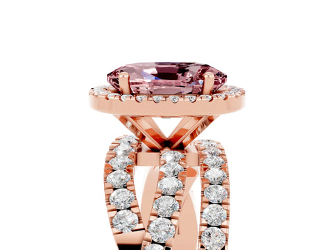 Rose gold Oval Cut Cut Halo Split Shank Prong Setting Ring_5