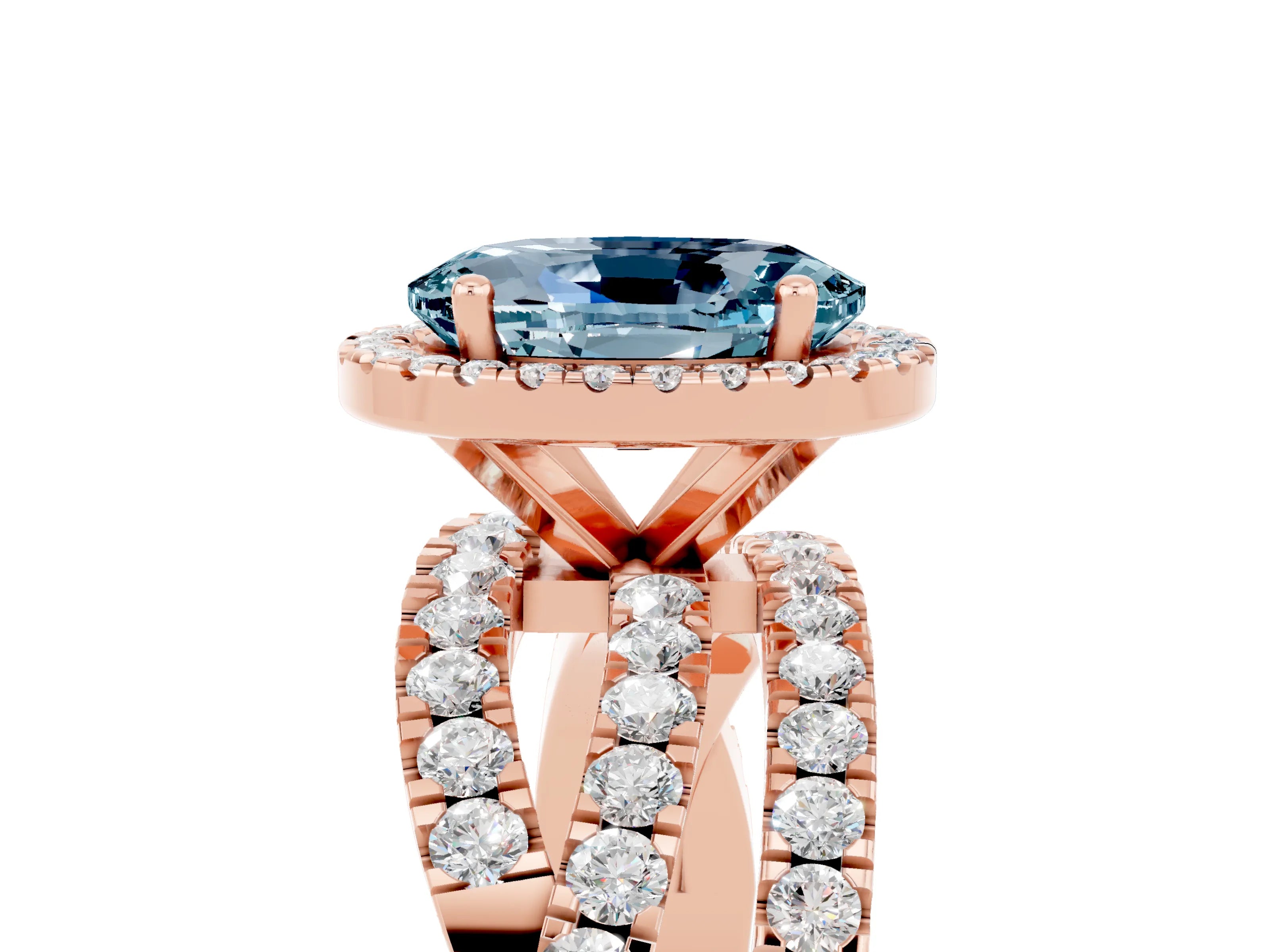 Rose gold Oval Cut Cut Halo Split Shank Prong Setting Ring_5